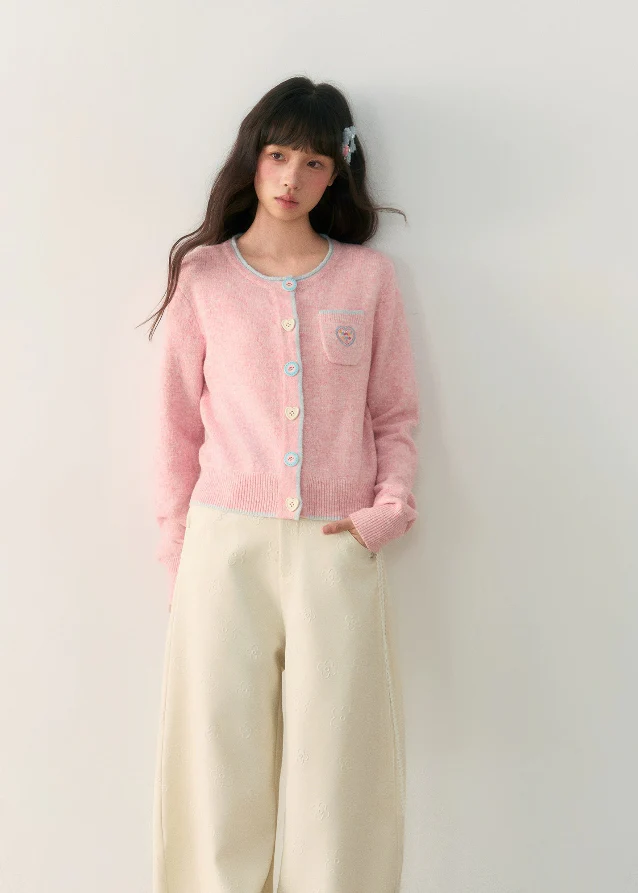 Frosty Blush Contrast Button Cardigan - xacoolpin