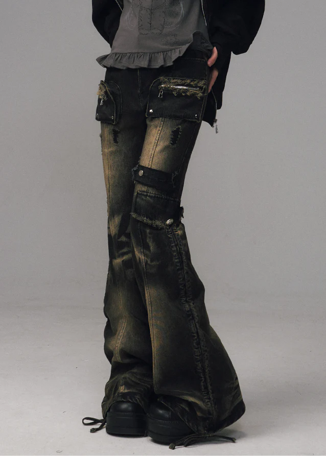 Punk Alloy Washed Cargo Bootcut Denim - xacoolpin