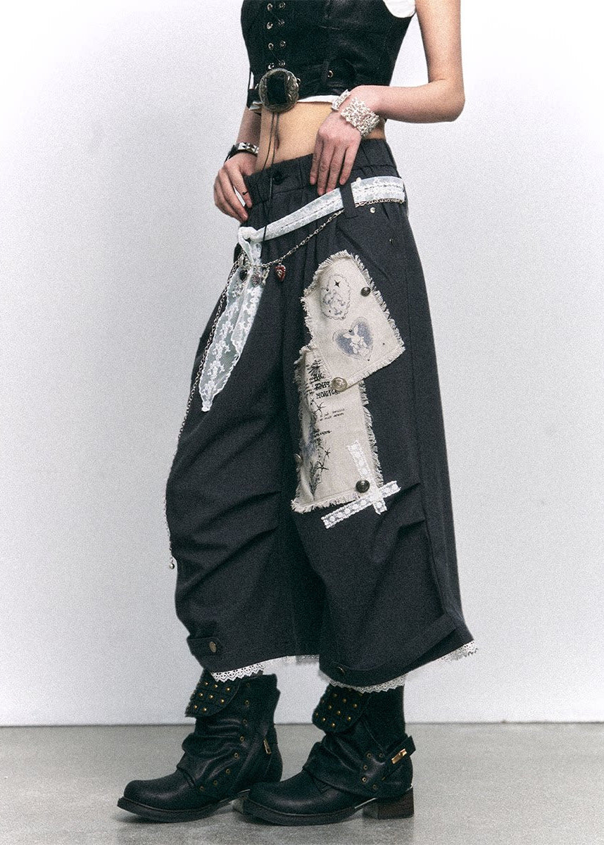 Patch Ruin Wide Cropped Pants - xacoolpin