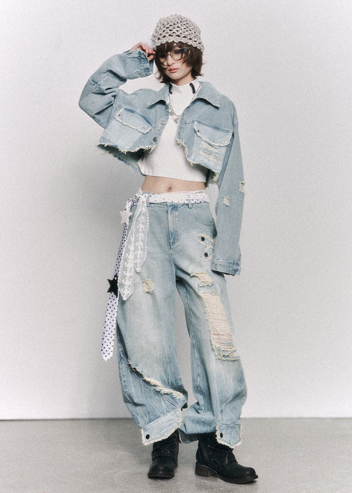 Cutline Cropped Denim Jacket - xacoolpin