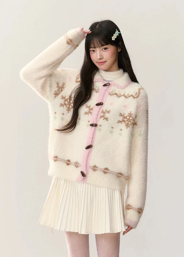 Cozy Frostflake Minky Button Cardigan - xacoolpin