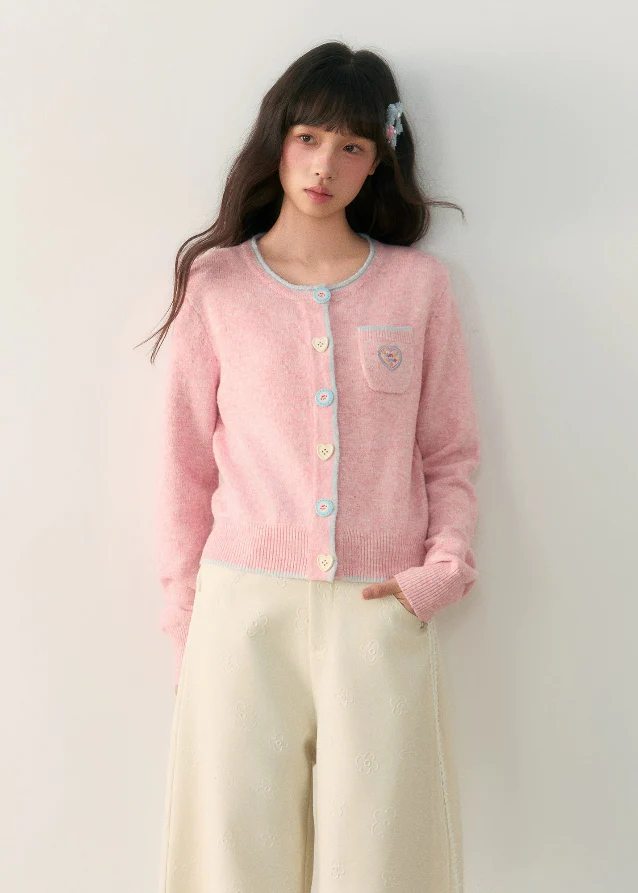 Frosty Blush Contrast Button Cardigan - xacoolpin