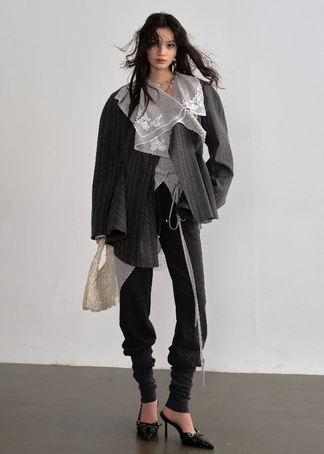 Asymmetrical striped coat - xacoolpin