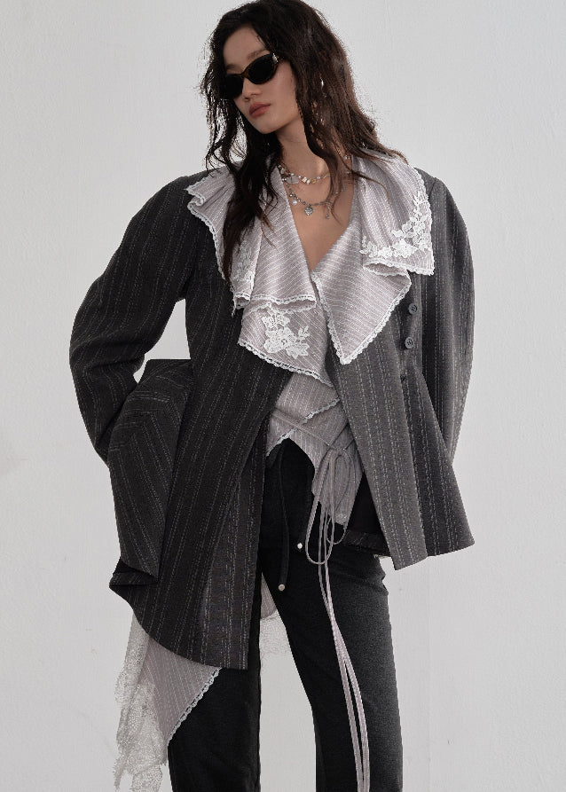 Asymmetrical striped coat - xacoolpin