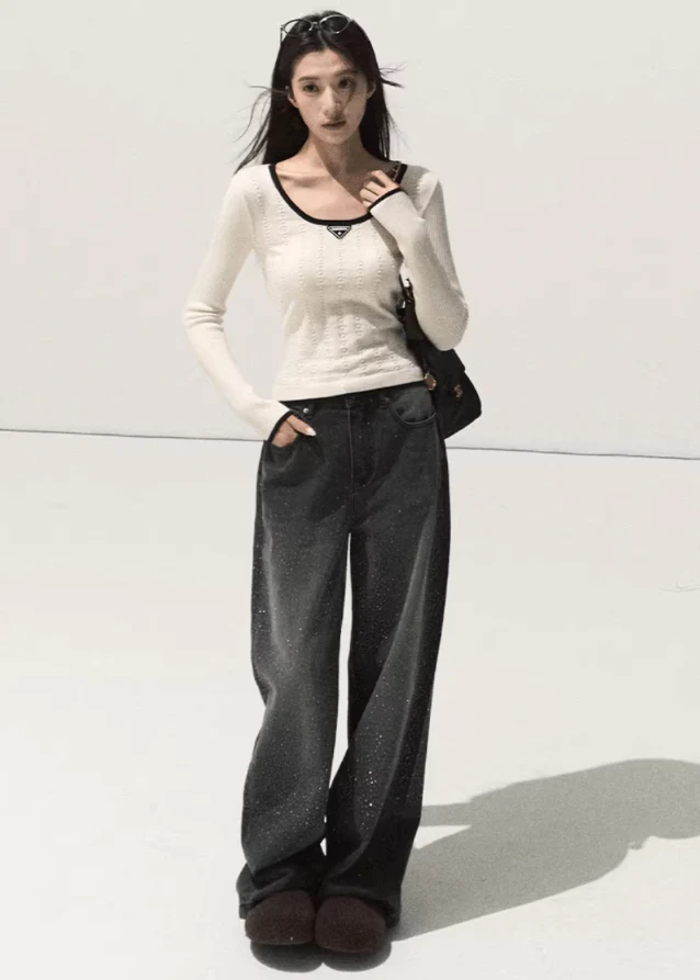 Shadow Crystal Loose Jeans - xacoolpin