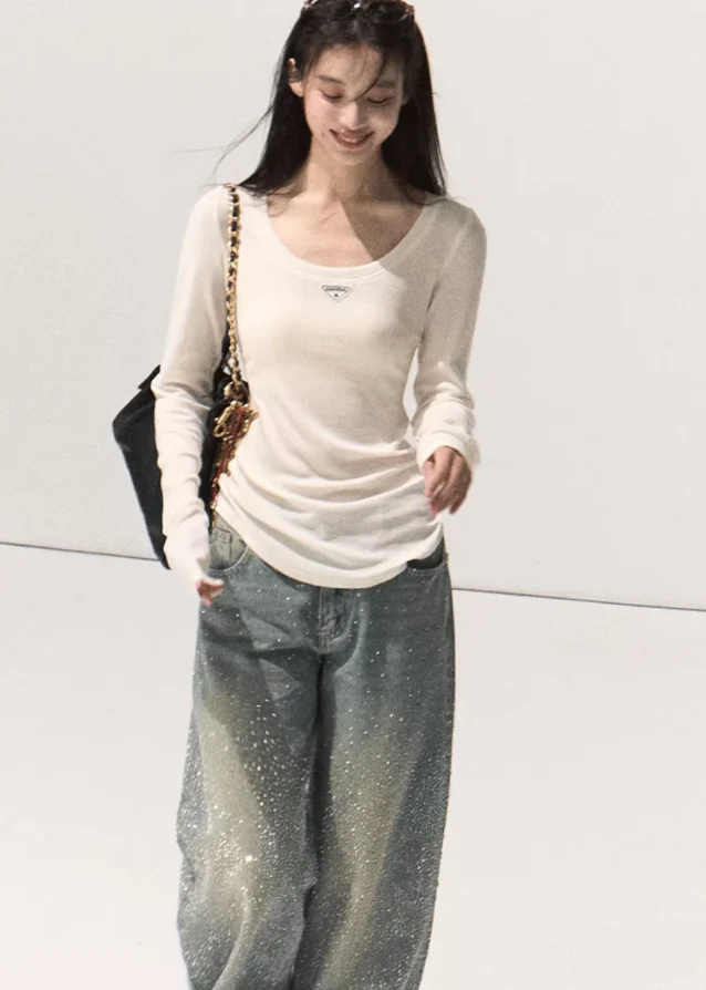 Rhinestone Washed Cotton Denim Pants - xacoolpin
