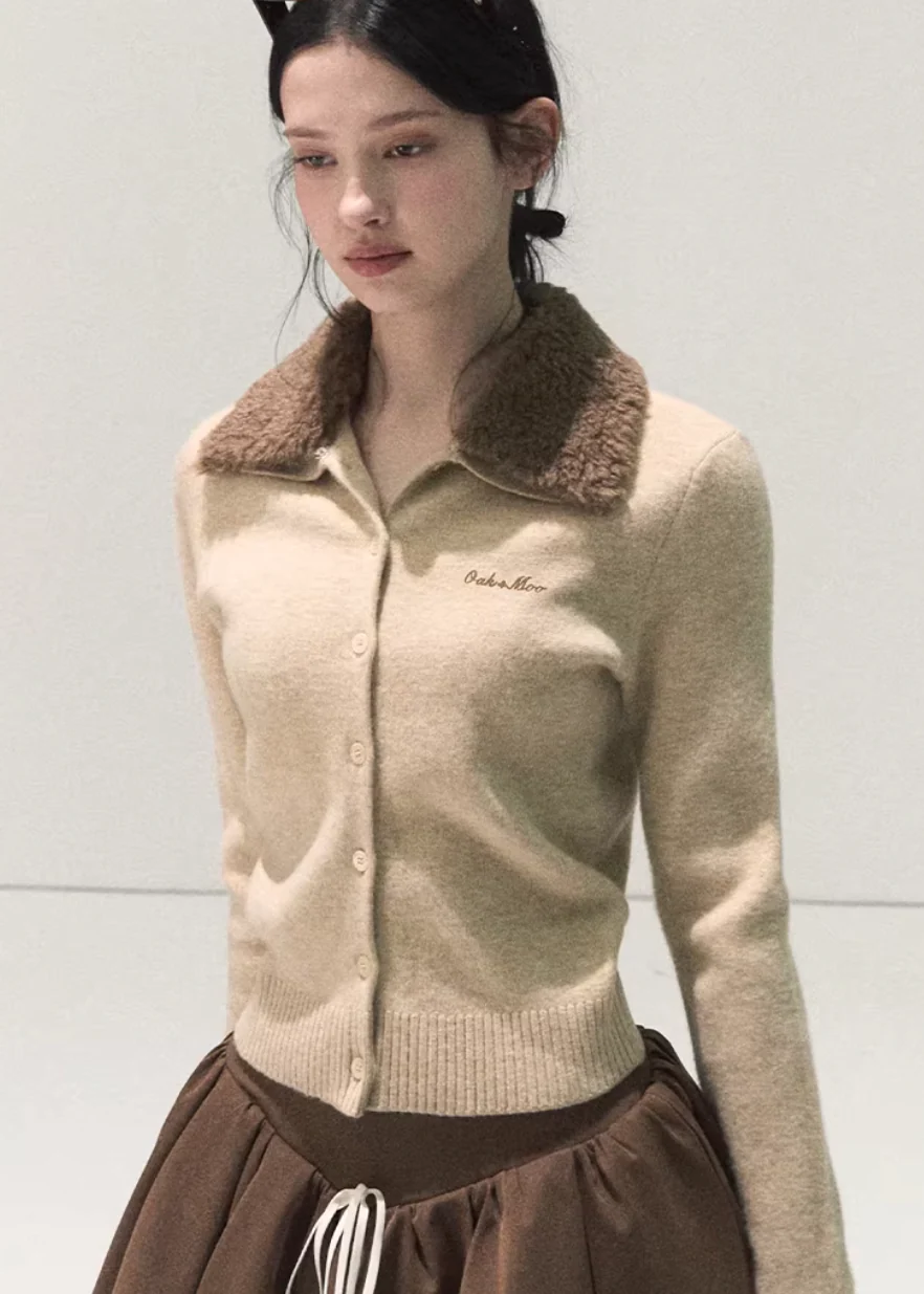 Fur-Collar Knit Cardigan - xacoolpin