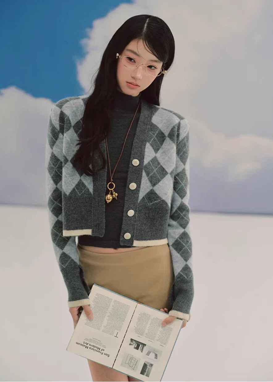 Argyle V-Neck Cardigan - xacoolpin