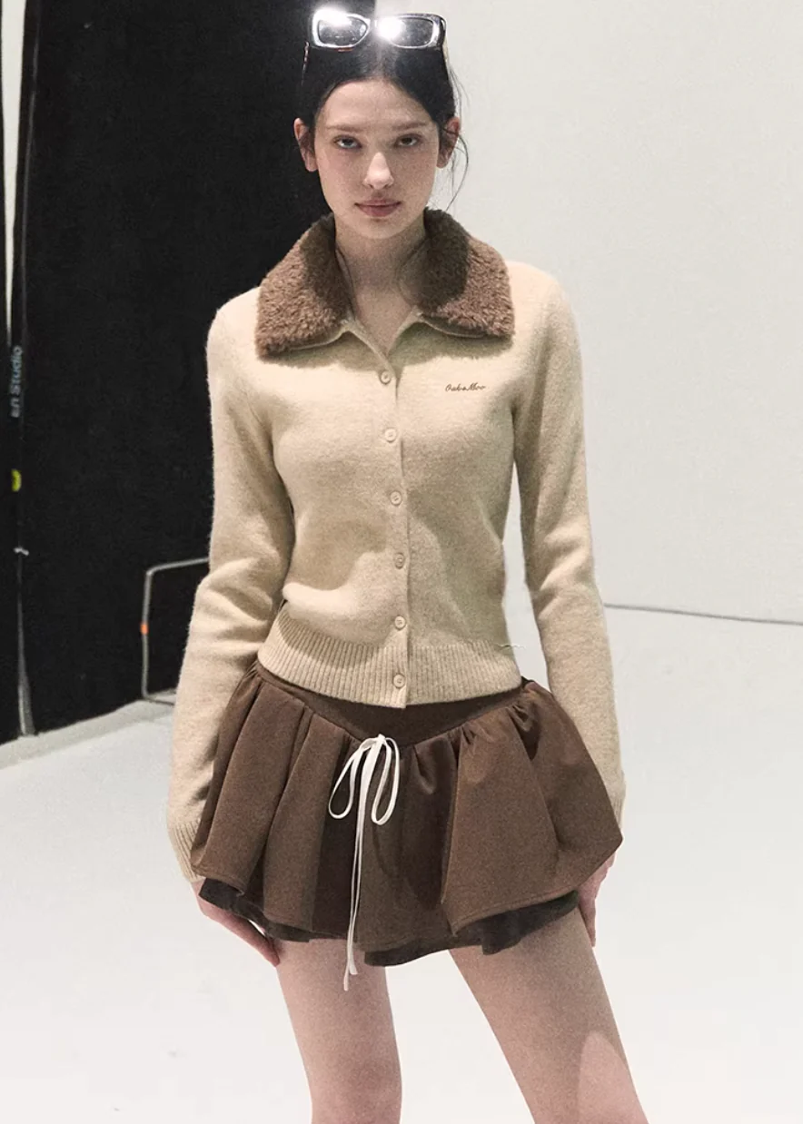 Fur-Collar Knit Cardigan - xacoolpin