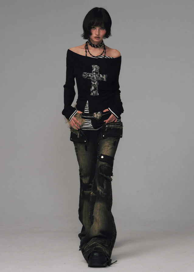 Punk Alloy Washed Cargo Bootcut Denim - xacoolpin