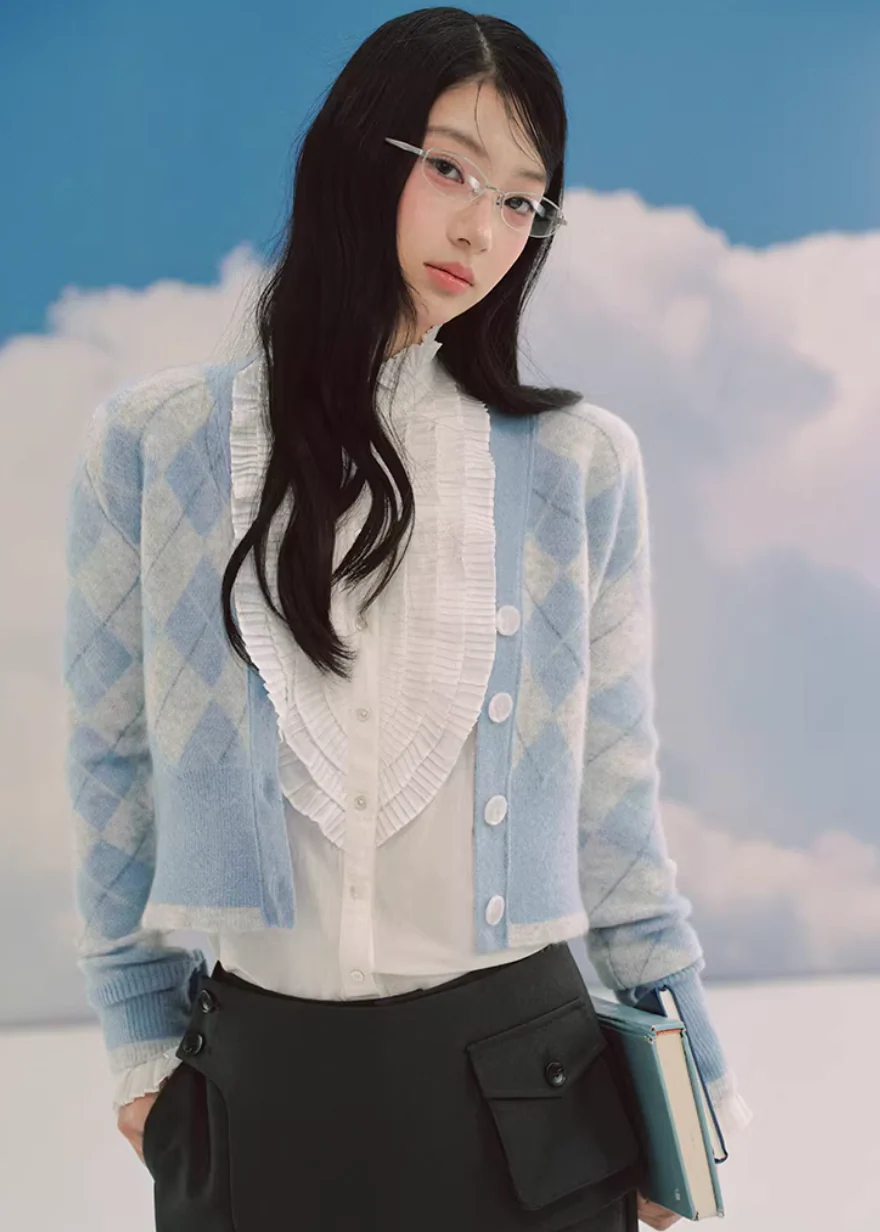 Argyle V-Neck Cardigan - xacoolpin